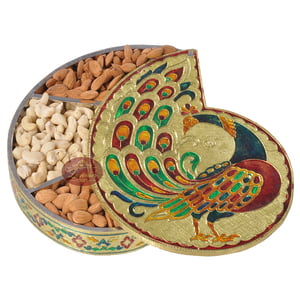 Peacock Shaped Handmade Meenakari Empty Dry Fruit Box - 7"X5.5" G.M.